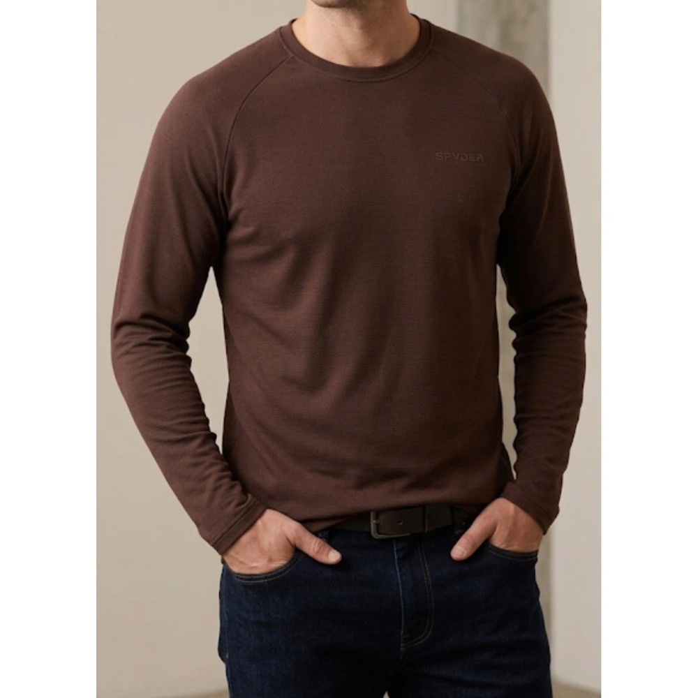 NEW Spyder Shirt Mens M And XL Brown Waffle Knit Thermal Long Sleeve Outdoor...